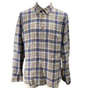 NEW BORGO28 Men’s Pure Linen Button-Down Sport Shirt – Blue Check